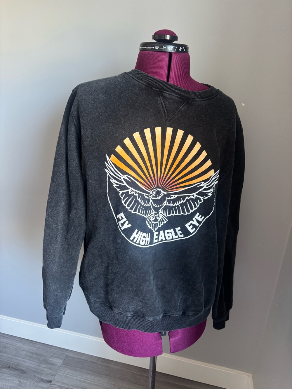 Lost in Lunar Black Graphic Sweatshirt with Sunrise Eagle